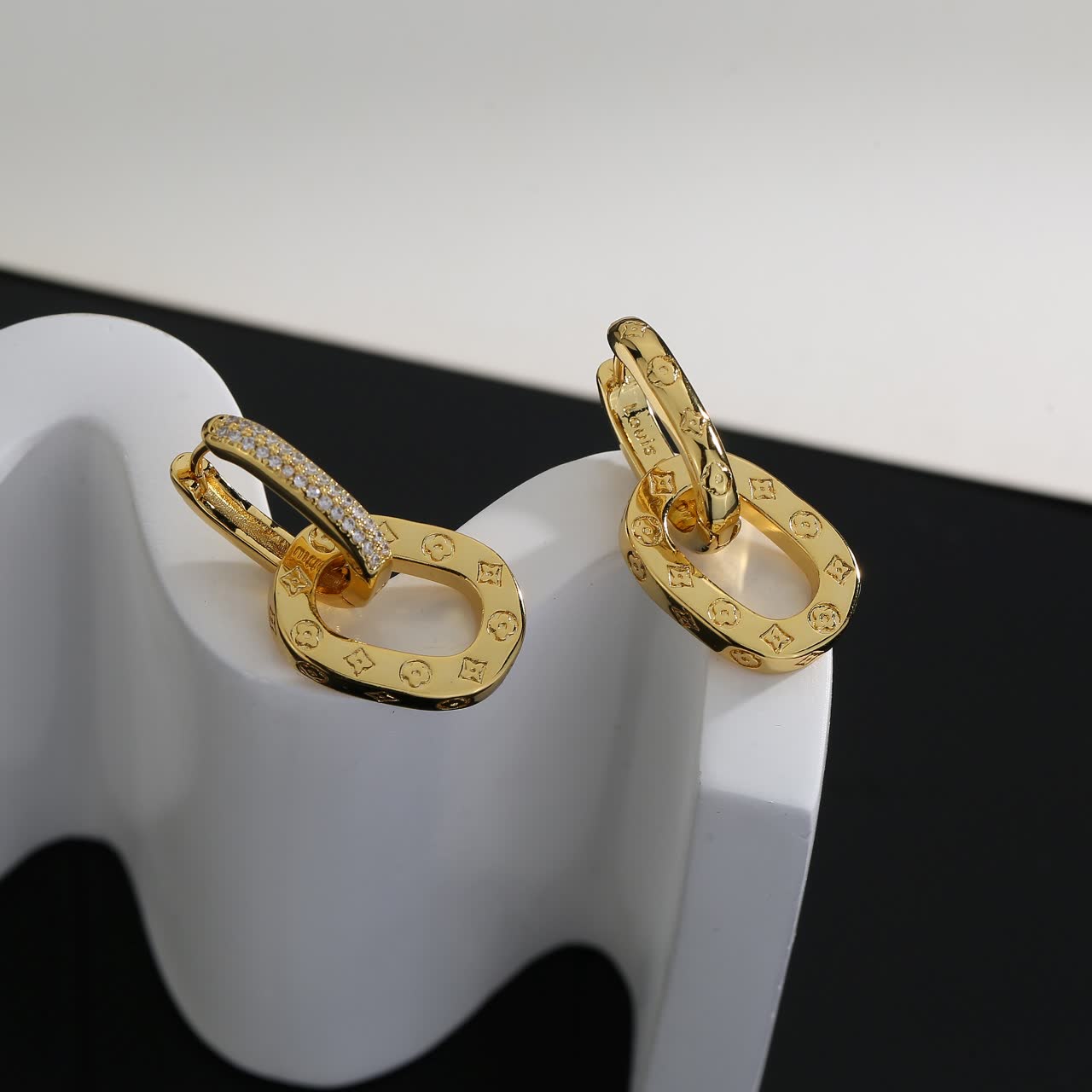 Louis Vuitton Gold Tone Earrings with Diamond Accents